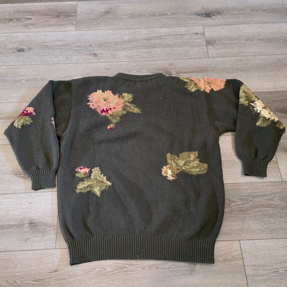 Vintage JH Collectibles Lambswool Green Floral Pullover Sweater Womens Size L - Picture 5 of 5